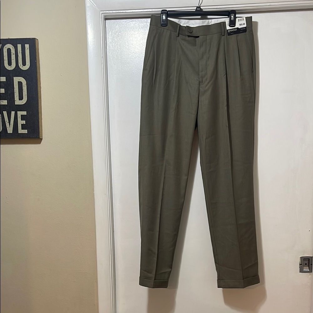 Braggi Green Tailored Dress Pants with Cuffed Hems NWT 34 x 32